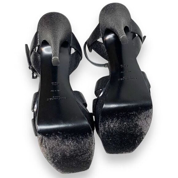 Saint Laurent Tribute Black Grained Leather Platform High Heel Sandals Size 40.5 - Picture 9 of 15